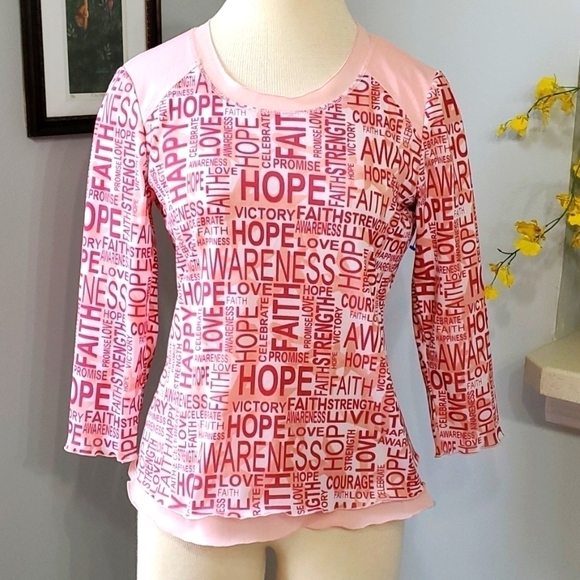 NYGARD, women's top, pink with great inspiration sayings. Size Petite small (6-8 - Picture 1 of 10
